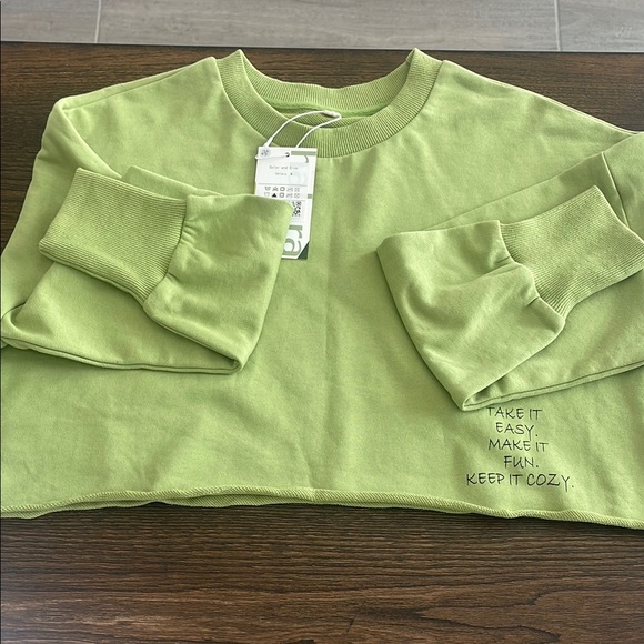 NWT HALARA Celery Green Cropped Crew Neck Sweater - Picture 1 of 4